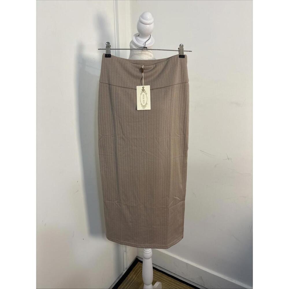 Mia Joy‎ Dusty Lilac ribbed knit pencil midi skirt Brand New With Tags XS